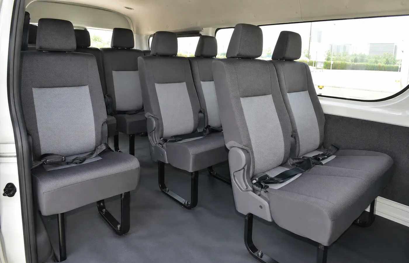 Passenger cabin and comfort features inside a 12 seater van