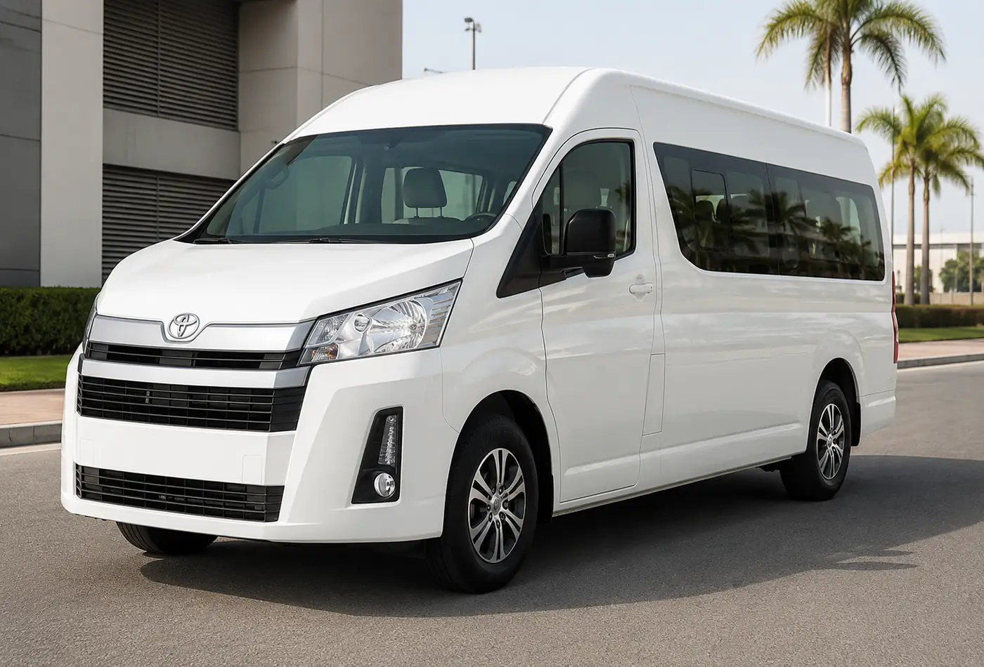 Front exterior view of a 12 seater passenger van in Dubai