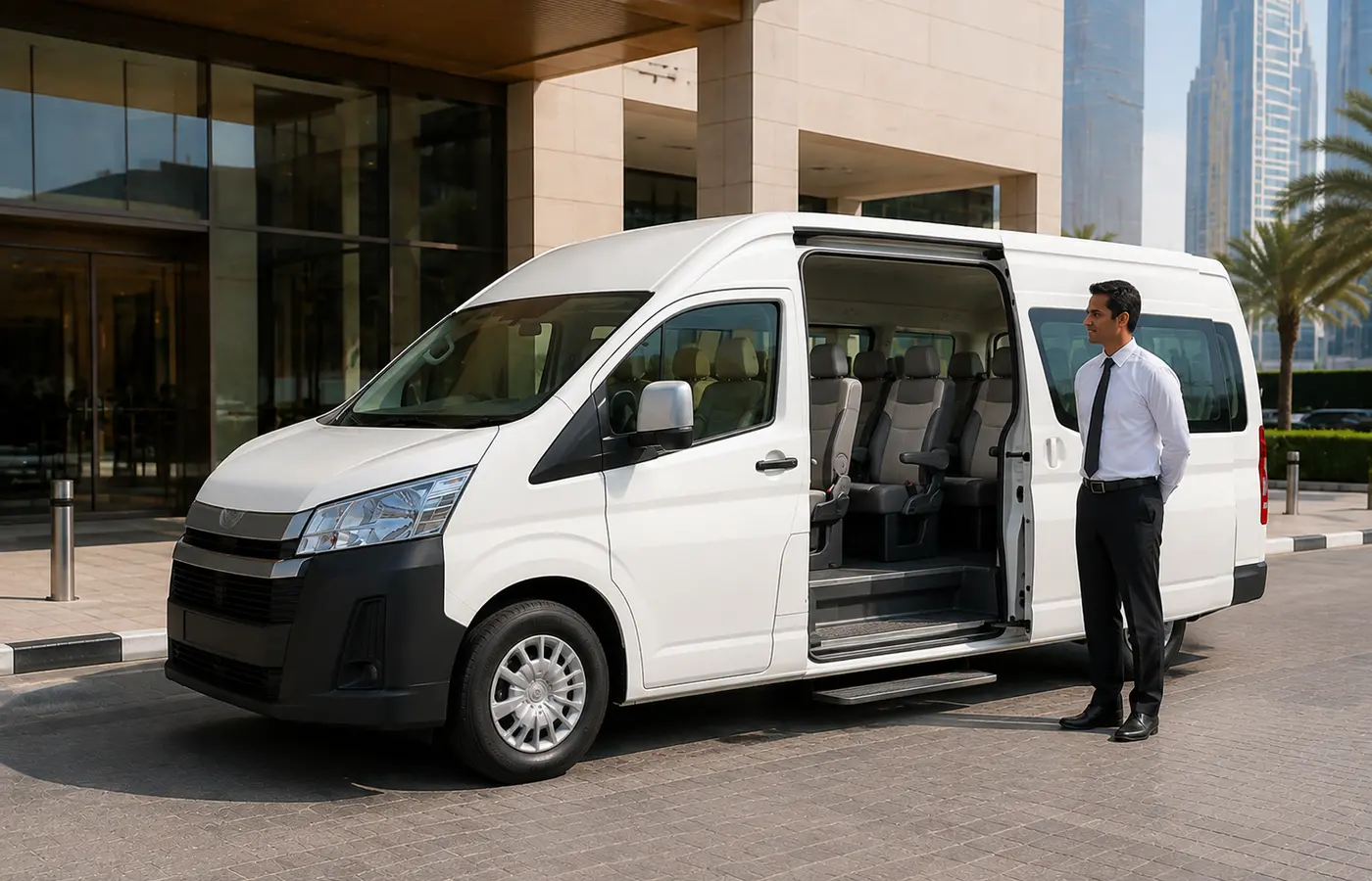 Side passenger entry access on a 13 seater van