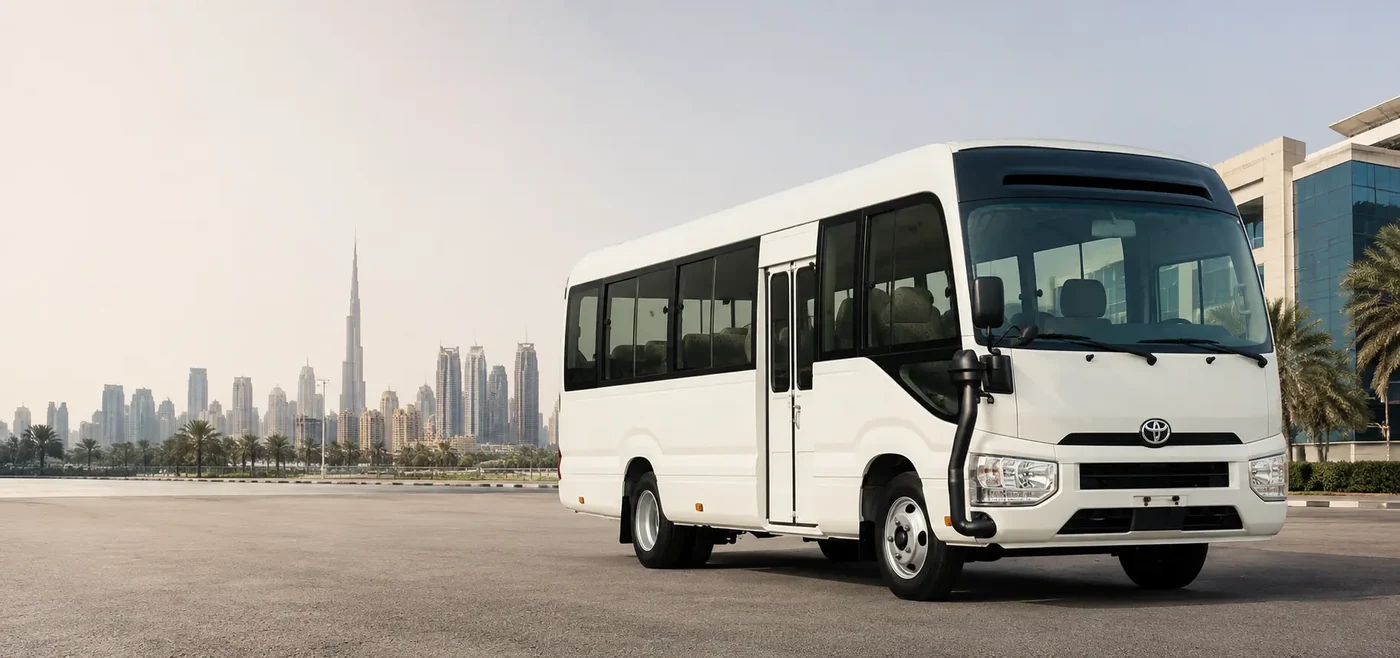 White passenger minibus for group transport and transfers in Dubai