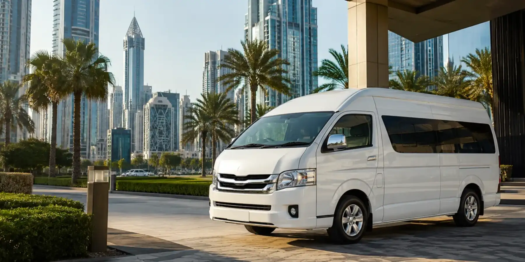 White passenger van in a professional UAE driver-training setting