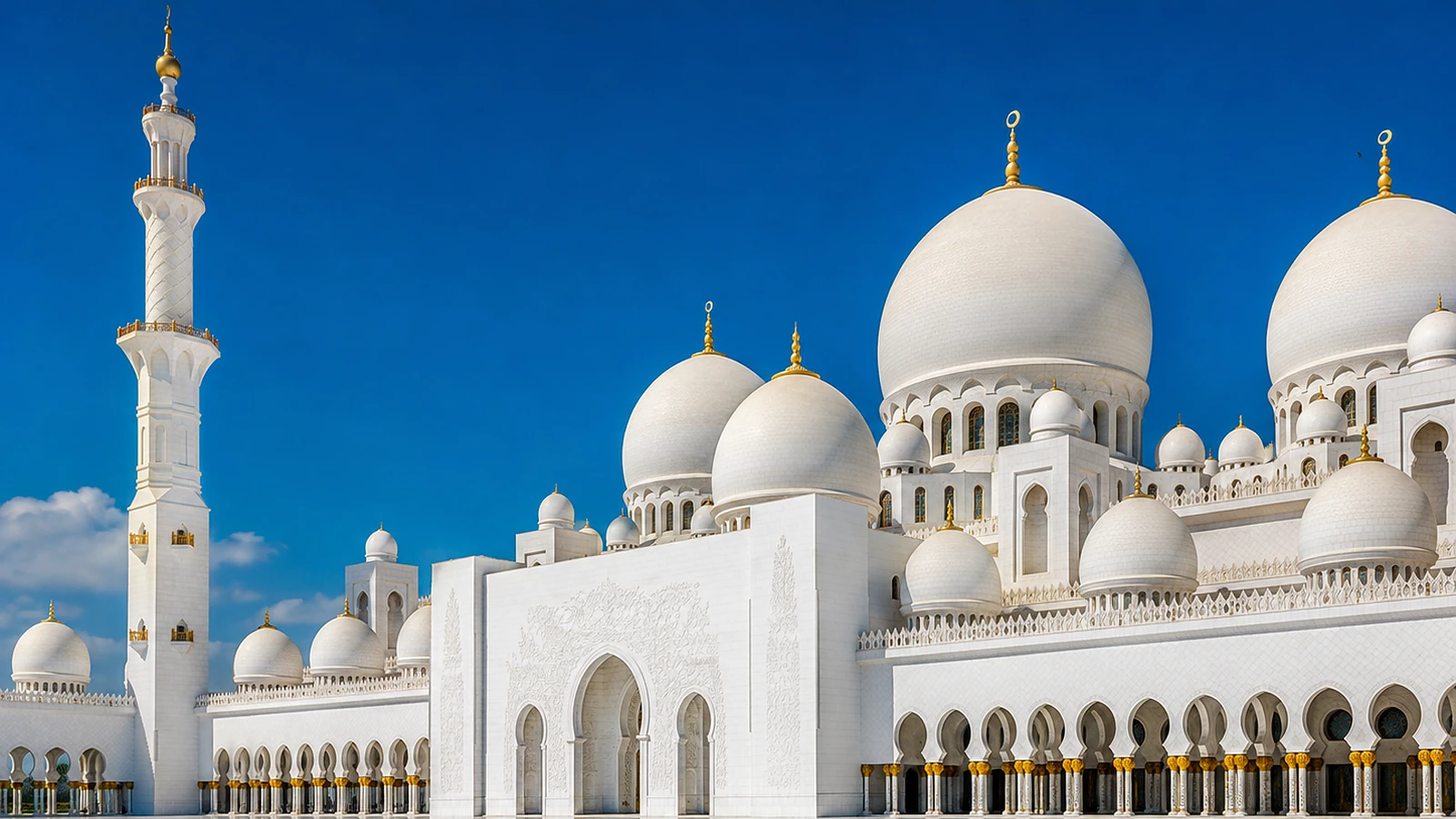 Private Abu Dhabi tour transport from Dubai with Sheikh Zayed Grand Mosque and a passenger van in a realistic city setting.
